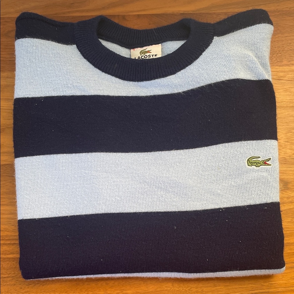 Lacoste Men's Crewneck Sweater in Navy and Light Blue Stripes